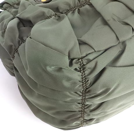 PRADA Handbag Tessuto Gaufre Gathered Nylon Leather Khaki ＃19820