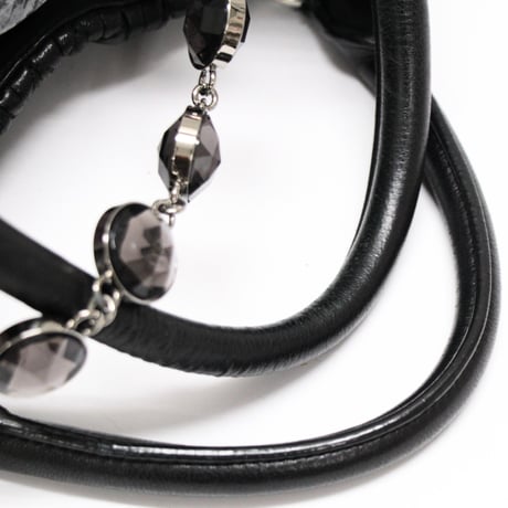 Miu Miu Matelasse Satchel Bag with Bijou Chain Nappa Leather Black #75566