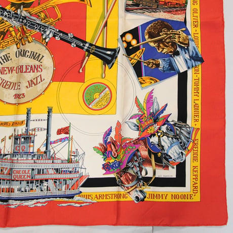 HERMES Carre 90 Silk 100% Scarf Stole "THE ORIGINAL NEW ORLEANS CREOLE JAZZ 1923" #76544