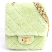 CHANEL Mini Shearling Flap Bag Quilted Leather Green #19639