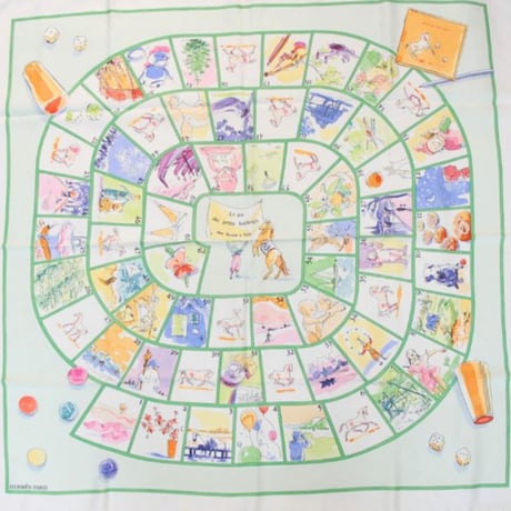 HERMES Carre 90 Silk 100% Scarf Stole "LE JEU DES PETITS BONHEURS" #76487