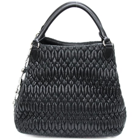 Miu Miu Matelasse Handbag with Bijou Chain Nappa Leather Black #76083