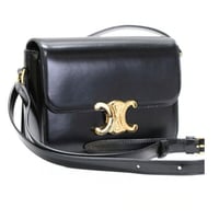 CELINE Teen Triomphe Shoulder Bag Calf Leather Black #20275