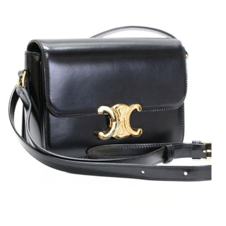 CELINE Teen Triomphe Shoulder Bag Calf Leather Black #20275
