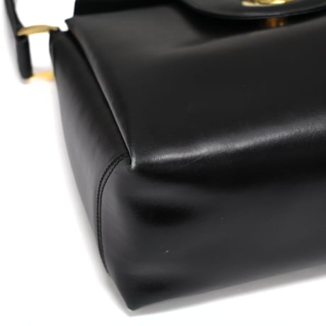 GUCCI Vintage Turnlock Flap Handbag Leather Black #75969