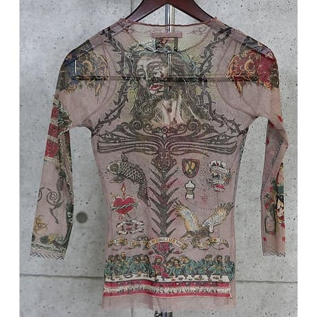 Jean Paul Gaultier SS04 Jesus And Mary Tattoo Mesh Powernet Top #31583
