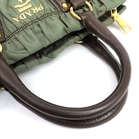 PRADA Handbag Tessuto Gaufre Gathered Nylon Leather Khaki ＃19820