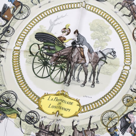 HERMES Carre 90 Silk 100% Scarf Stole "La Promenade de Longchamps" #76757