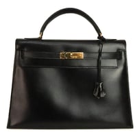 HERMES Sellier Kelly 32 Handbag Boxcalf Leather Black ＃20211