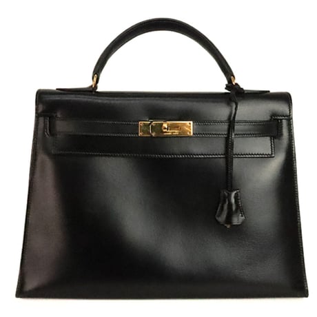 HERMES Sellier Kelly 32 Handbag Boxcalf Leather Black ＃20211