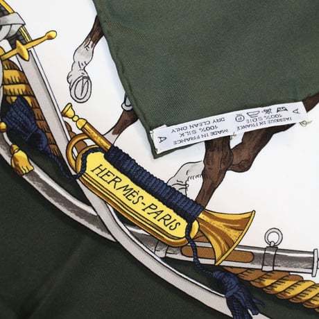 HERMES Carre 90 Silk 100% Scarf Stole "MARINE ET CAVALERIE" #76555