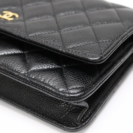 CHANEL Wallet on Chain Bag Quilted Caviar Black #76275