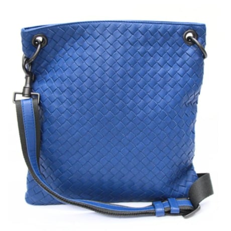 BOTTEGA VENETA Flat Messanger Bag Intrecciato Leather Blue #75639