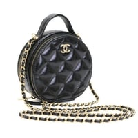 CHANEL Mini Round Vanity Bag with Chain Quilted Glazed Lambskin Black #76198