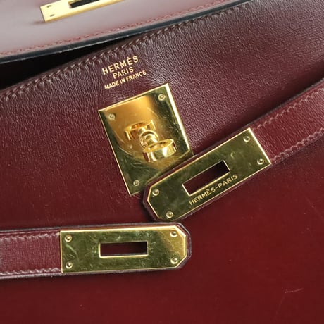 HERMES Sellier Kelly 32 Handbag Boxcalf Leather Bordeaux #19984
