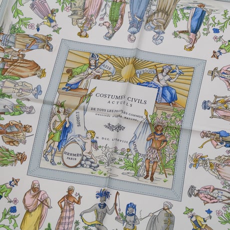 HERMES Carre 90 Silk 100% Scarf Stole "COSTUME CIVILS ACTUELS" #76718