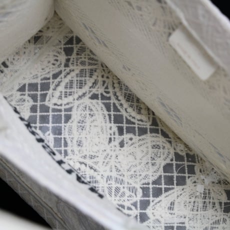 Christian Dior Small Book Tote Bag D-Lace Butterfly Canvas White #76138