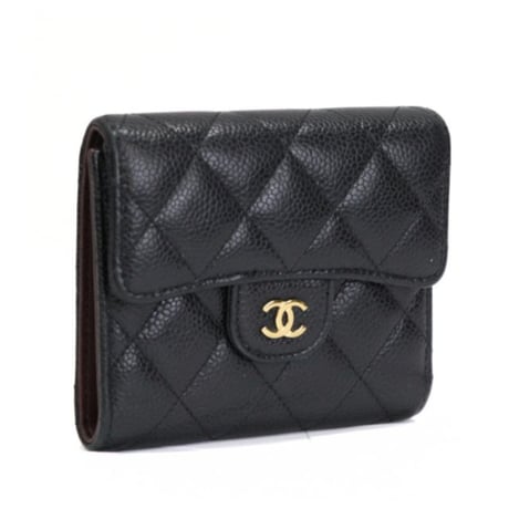 CHANEL Classic Flap Trifold Wallet Quilted Caviar Black #75922