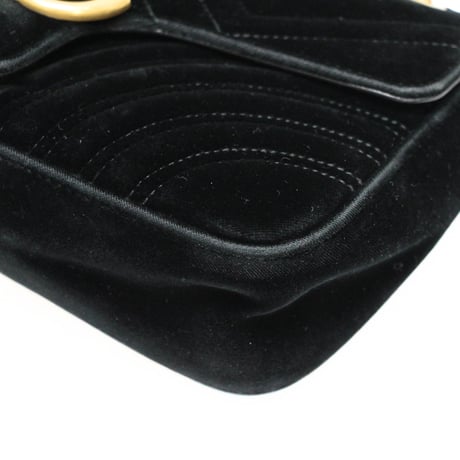 GUCCI Medium GG Marmont Flap Bag Quilted Velvet Black #76638