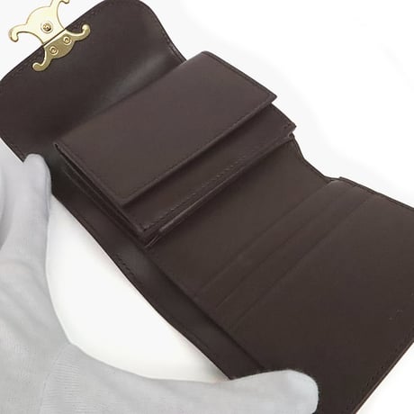 CELINE Small Triomphe Flap Wallet Shiny Calfskin Chestnut #19940