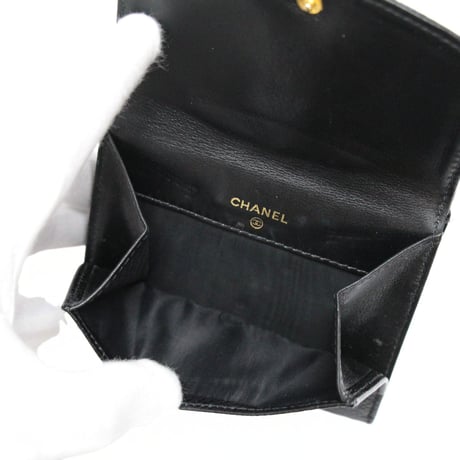 CHANEL CC Logo Trifold Wallet Caviar Black #75963