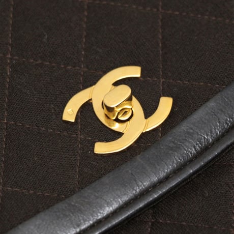 CHANEL Vintage Single Flap Bag Quilted Jersey Brown ＃76200