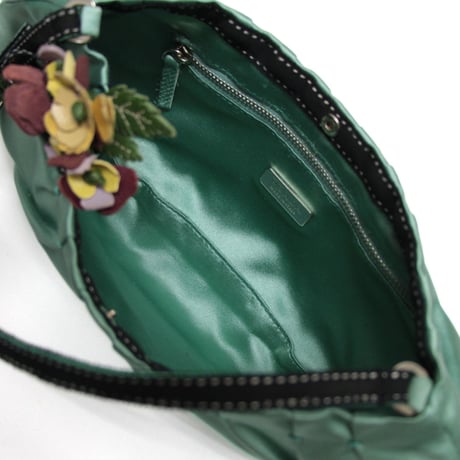 PRADA Raso Mini Handbag Flower Embellished Satin Light Green #75768