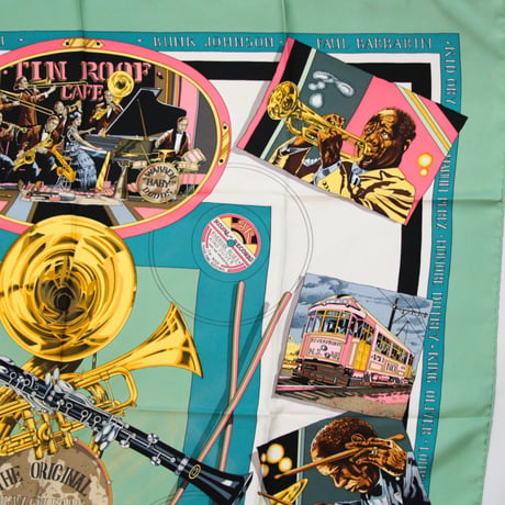 HERMES Carre 90 Silk 100% Scarf Stole "THE ORIGINAL NEW ORLEANS CREOLE JAZZ" #76747