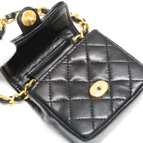 CHANEL Mini Square Flap Bag Charm Quilted Lambskin Black #76226