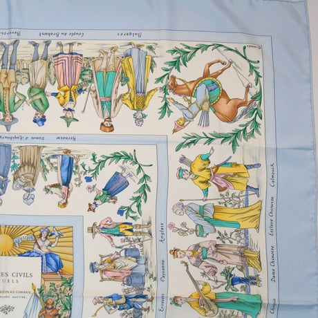 HERMES Carre 90 Silk 100% Scarf Stole "COSTUME CIVILS ACTUELS" #76525
