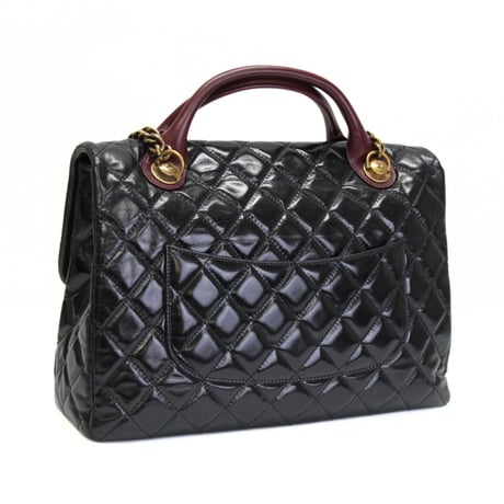 CHANEL Castle Rock Top Handle Flap Bag Quilted Glazed Calfskin Black #76356