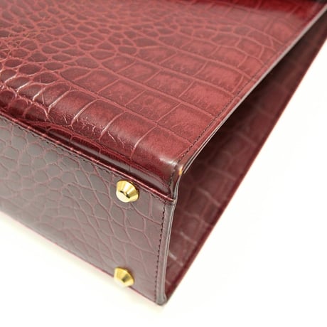 YVES SAINT LAURENT Top Handle Envelop Flap Bag Crocodile Embossed Leather Bordeaux #76589