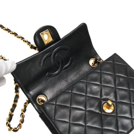 CHANEL Mini Square Flap Bag Quilted Lambskin Black #76635