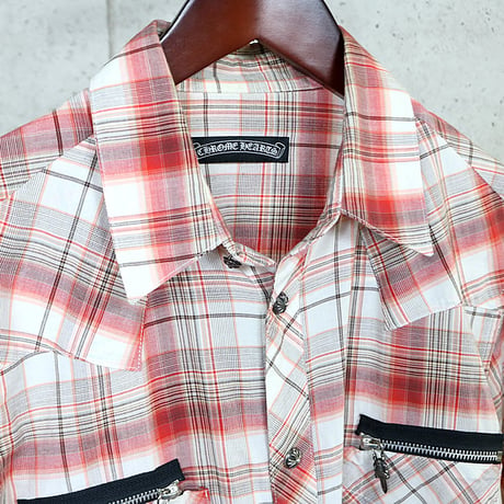 Chrome Hearts Large Leather Cross Patch Flannel Shirt #31595