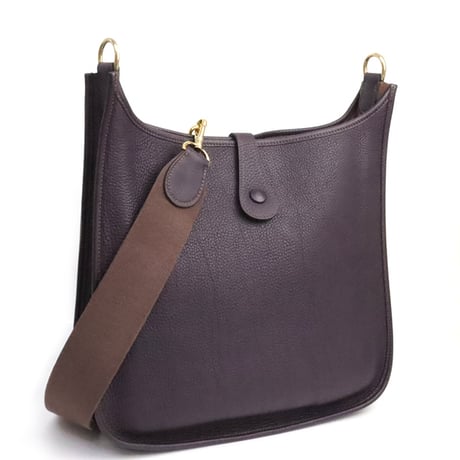 HERMES Evelyne GM Shoulder Bag Taurillon Clemence Leather Raisin #19514