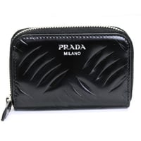PRADA Zip-around Coin Holder Brushed Leather Black #75711