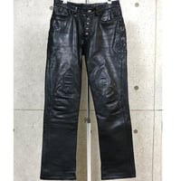 Chrome Hearts Flearknee Heavy Leather Pants with Cross Patches#103652