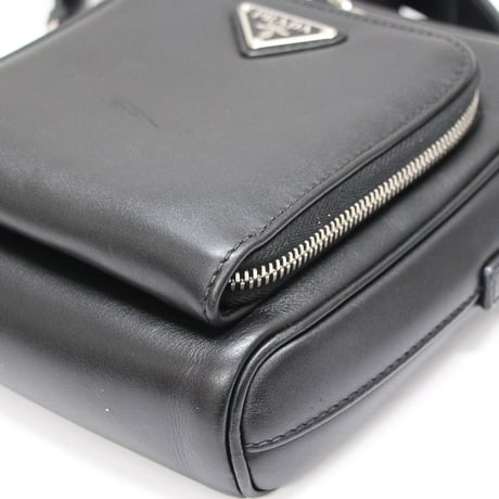PRADA Front Pocket Crossbody Bag Leather Black 2VH168 ＃75628