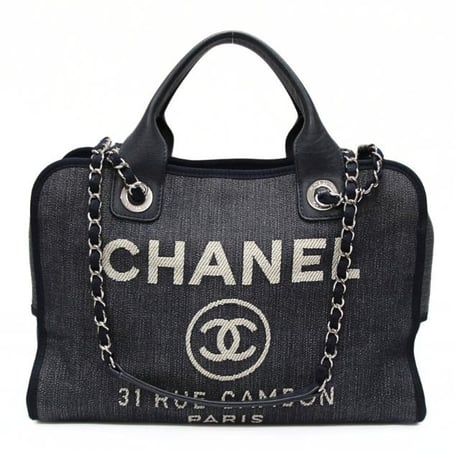 CHANEL Medium Deauville Bowling Bag Denim Canvas Navy #76197