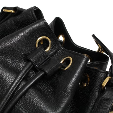 CHANEL CC Logo Drawstring Bucket Bag Caviar Black #76636