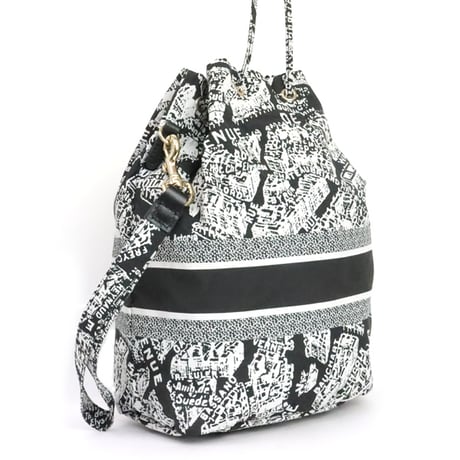 Christian Dior Plan de Paris Drawstring Pouch Nylon Black White #18971