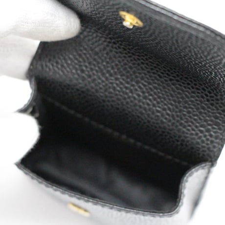 CHANEL CC Logo Cigarette Case Caviar Black #76110