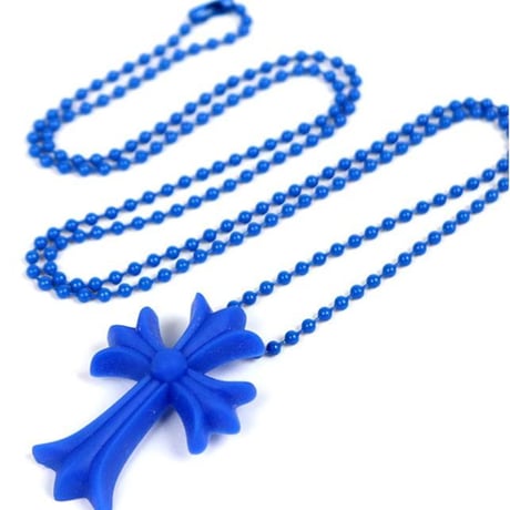 Chrome Hearts Silicone Rubber Small CH Cross Necklace Blue #31408