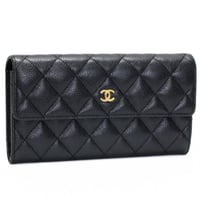CHANEL Flap Wallet Quilted Caviar Black #75583