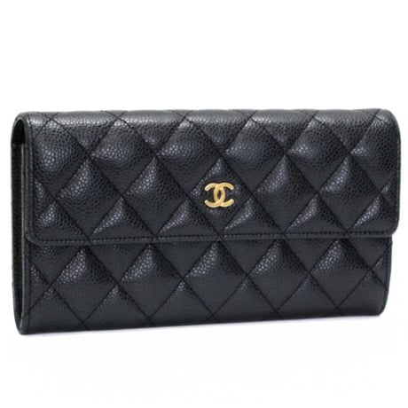 CHANEL Flap Wallet Quilted Caviar Black #75583