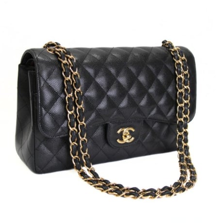 CHANEL Classic 30 Jumbo Double Flap Bag Quilted Caviar Black #76370