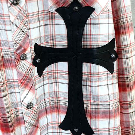 Chrome Hearts Large Leather Cross Patch Flannel Shirt #31595