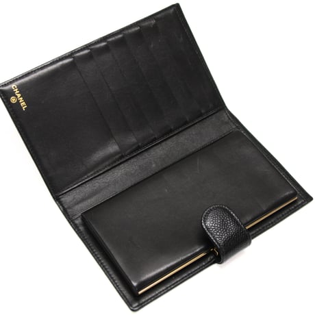 CHANEL CC Logo Bifold Wallet Caviar Black #76112