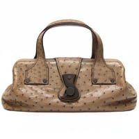 GUCCI Frame Handbag Ostrich Leather Brown #76207