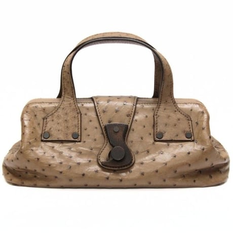 GUCCI Frame Handbag Ostrich Leather Brown #76207